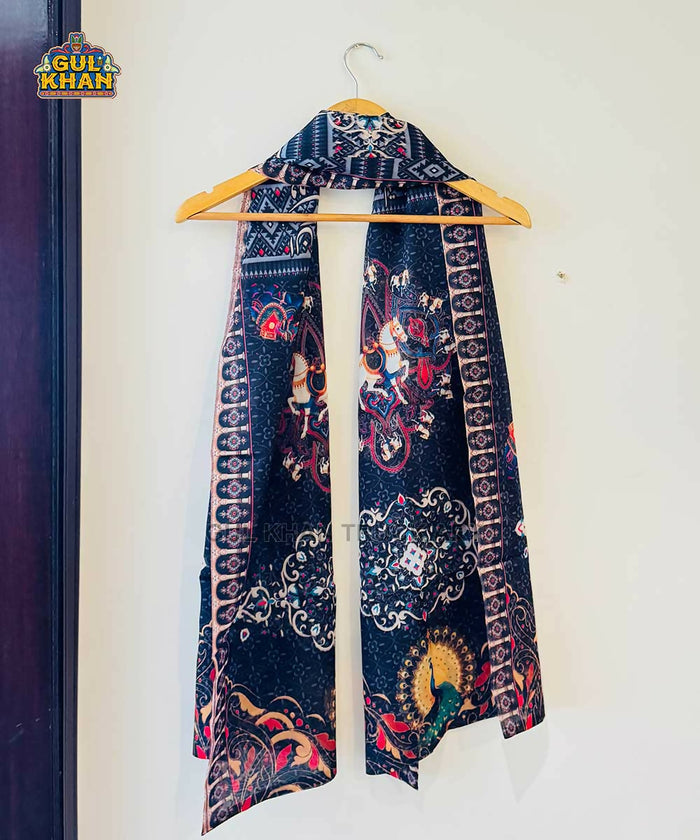 Gul Khan Blue & red Floral Printed Stole