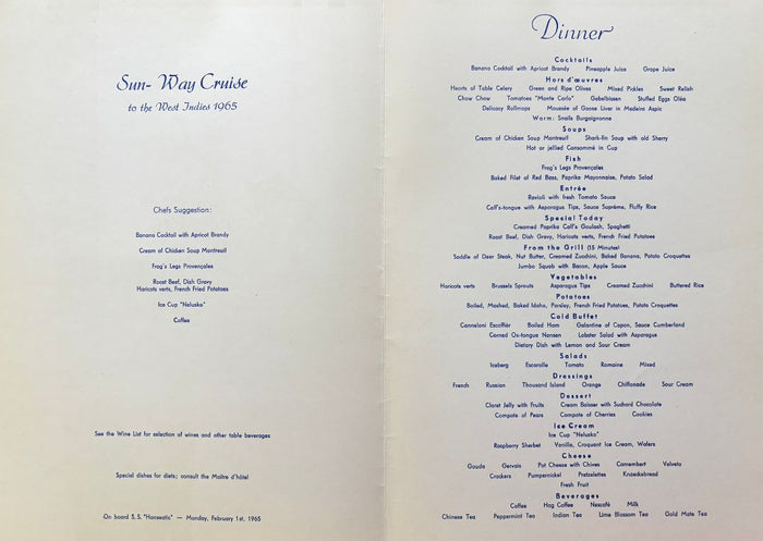 Hamburg-Atlantic Line. Sun-Way Cruise - Dinner