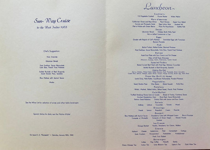 Hamburg-Atlantic Line. Sun-Way Cruise - Luncheon