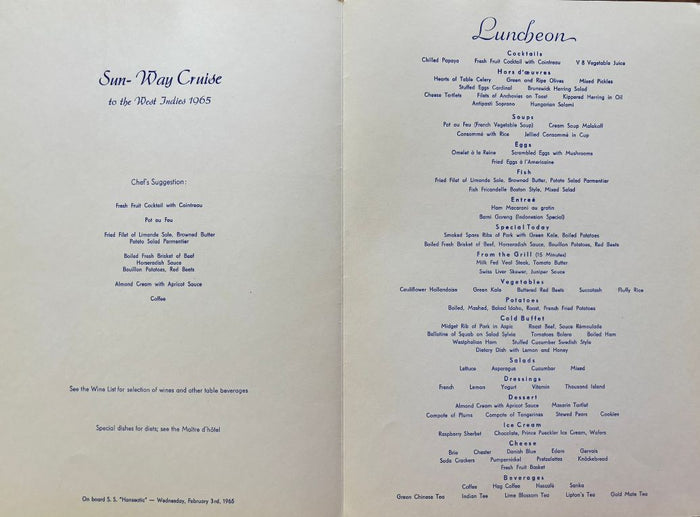 Hamburg-Atlantic Line. Sun-Way Cruise - Luncheon
