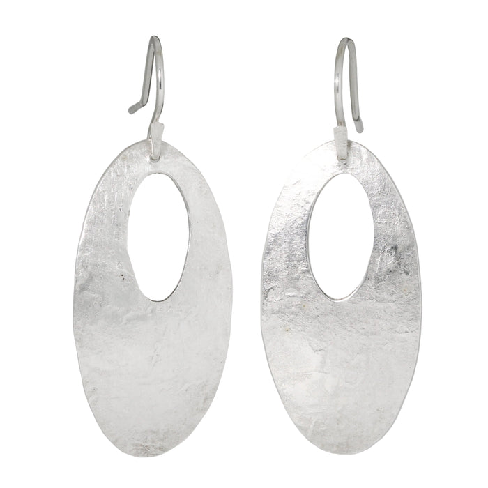 Hammered Cutout Open Oval Earrings