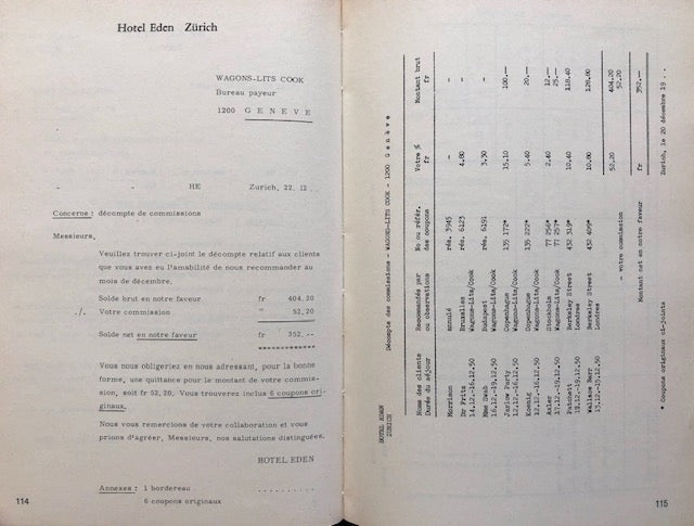 (Hotels) Wildermuth, J.R. &amp; P. Barraud. Correspondence Hoteliere Francaise.