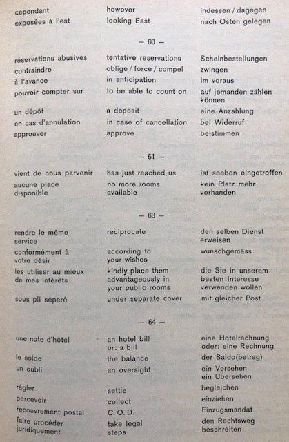 (Hotels) Wildermuth, J.R. &amp; P. Barraud. Correspondence Hoteliere Francaise.