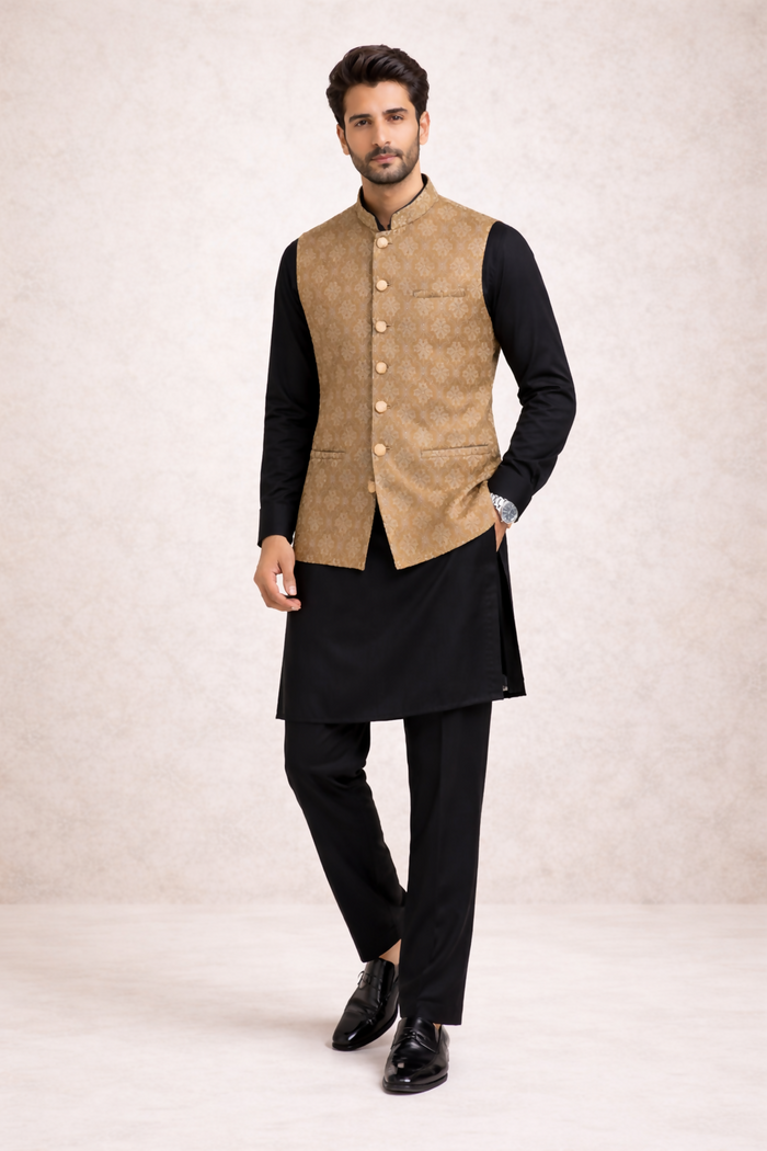 J Pardesi - Brown Floral Waistcoat