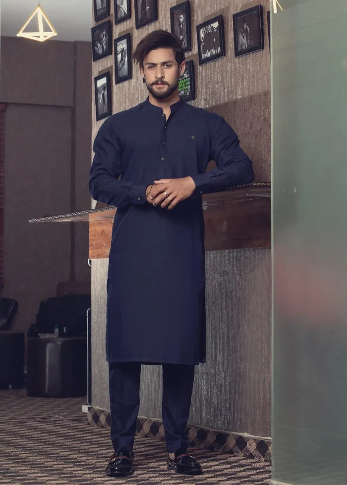 J PARDESI - NAVY BLUE KURTA PAJAMA