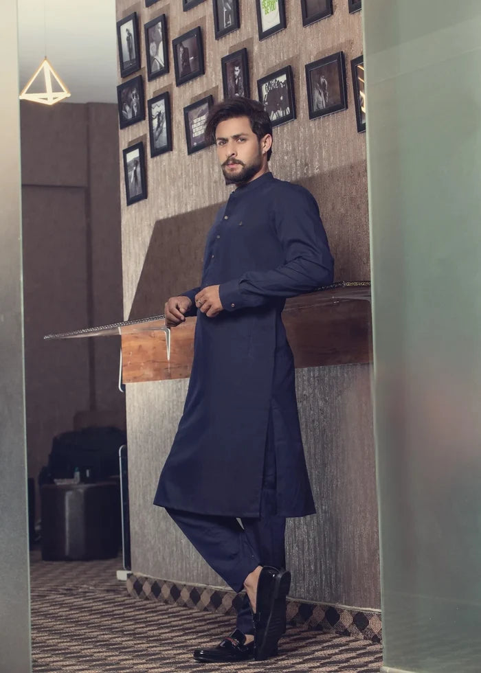 J PARDESI - NAVY BLUE KURTA PAJAMA
