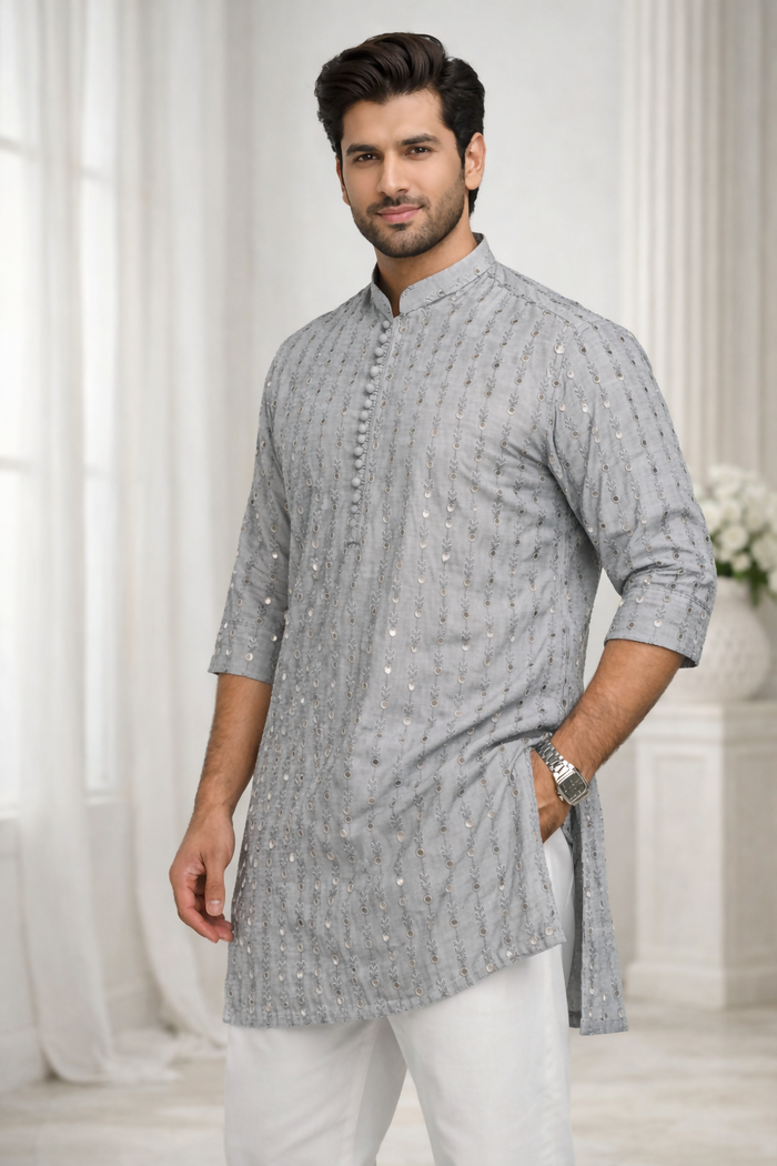 J Pardesi - Silver Mist Kurta Pajama