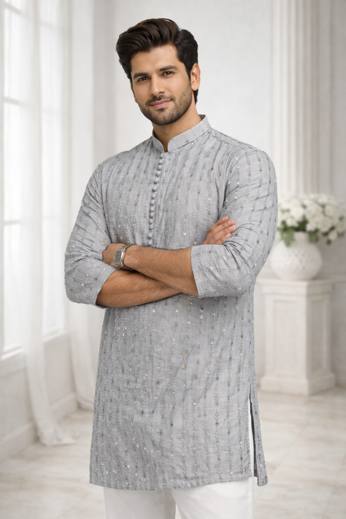 J Pardesi - Silver Mist Kurta Pajama