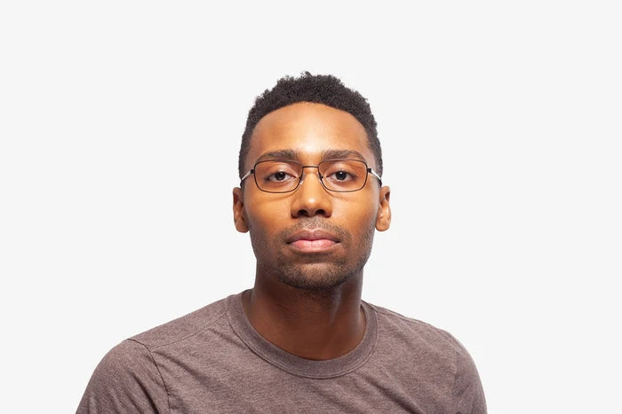 Matte Black James eyeglasses by Chemistrie worn by male model, front view