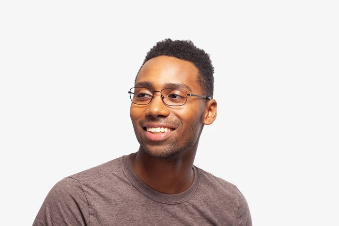 Matte Black James eyeglasses by Chemistrie worn by male model, side view