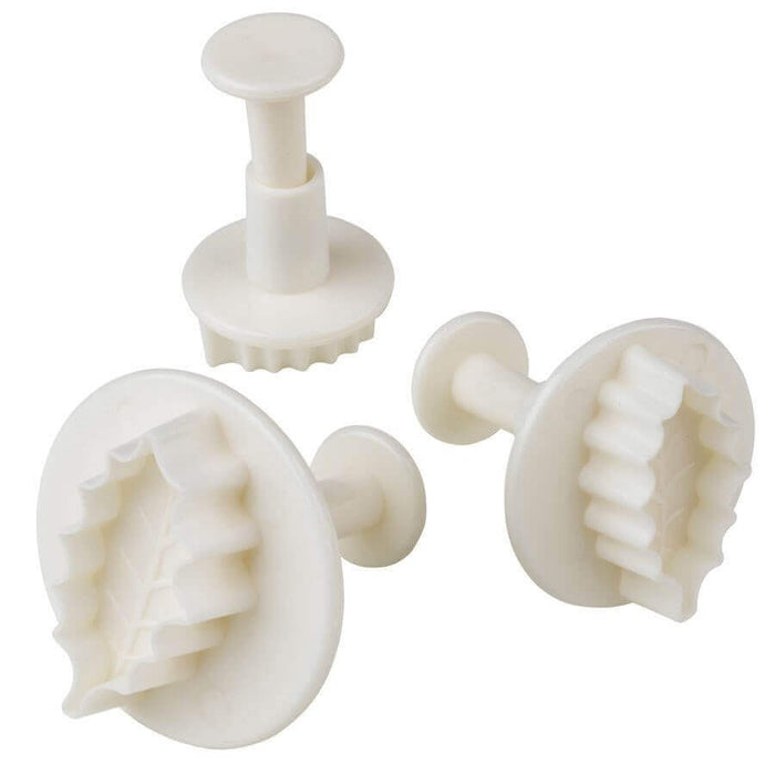 Jeu de 3 découpoirs + poussoirs feuille de houx - Tailles différentes - Ø 20, 29 et 35mm