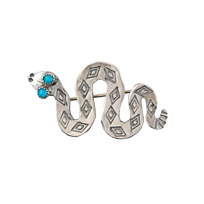 Joe Eby Small Serpent Turquoise Pin-Southwest