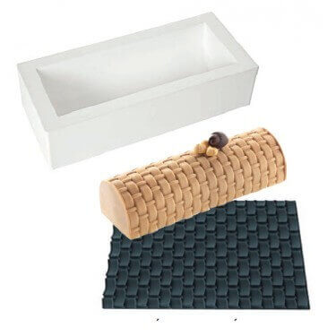 Kit moule à bûche 250 x 90mm + tapis de décor Silikomart - Tressé