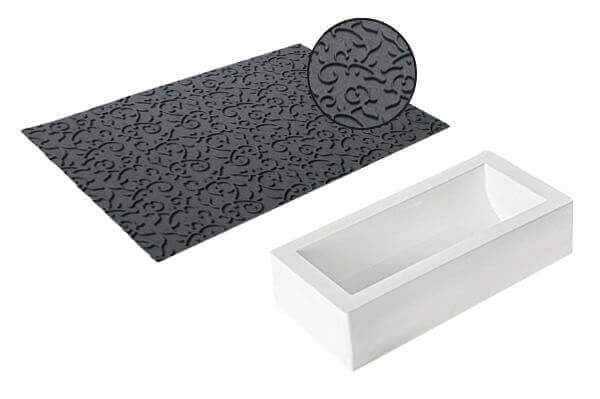 Kit moule à bûche 250 x 90mm + tapis de décor Silikomart - Arabesque
