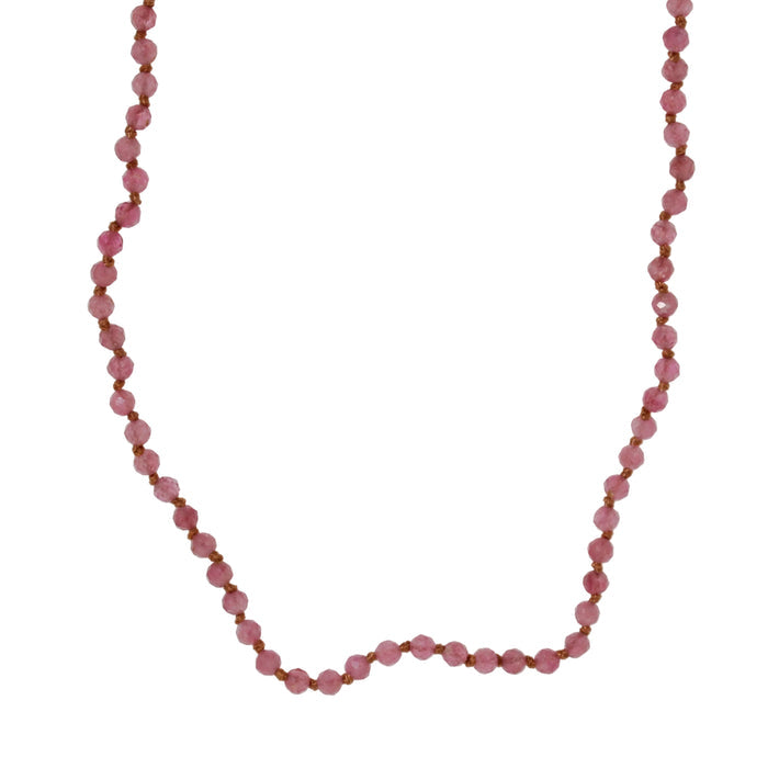 Knotted Pink Tourmaline Bead Necklace