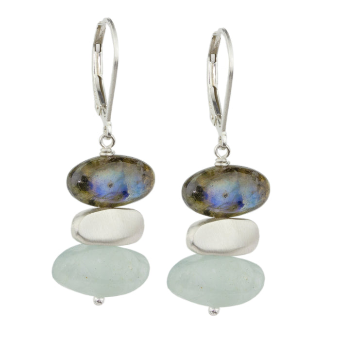 Labradorite and Aquamarine Pebbles Earrings-Philippa Roberts
