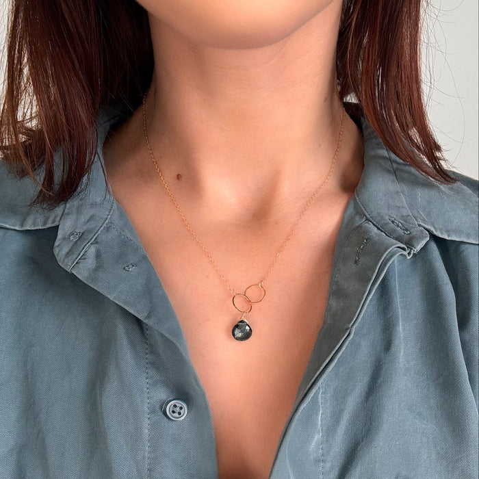 Labradorite Double Circle Drop Necklace