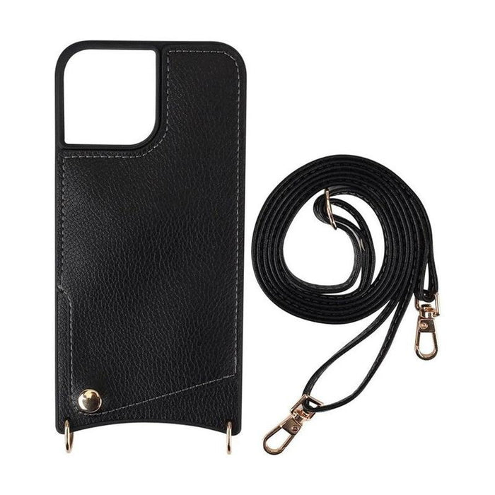 Leather Back Phone Case with Strap for iPhone 11 Pro - Black