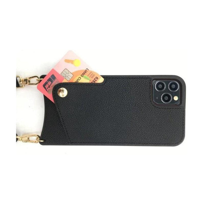 Leather Back Phone Case with Strap for iPhone 14 Pro Max - Beige