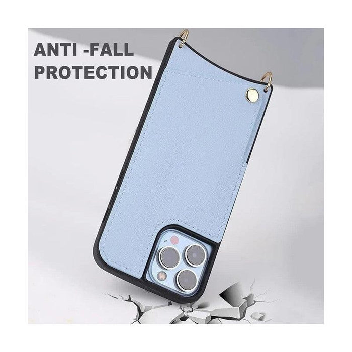 Leather Back Phone Case with Strap for iPhone 14 Pro Max - Beige