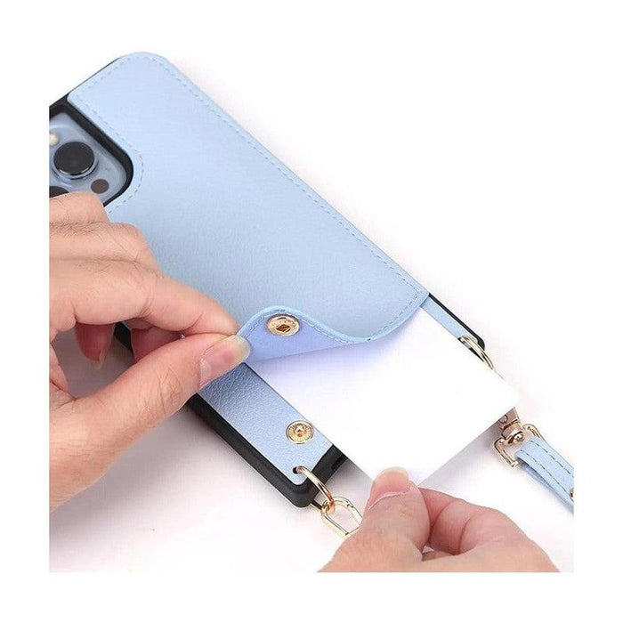 Leather Back Phone Case with Strap for iPhone 14 Pro Max - Beige