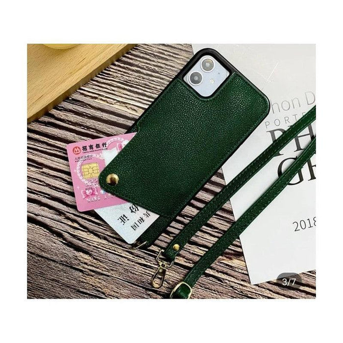Leather Back Phone Case with Strap for iPhone 14 Pro Max - Beige