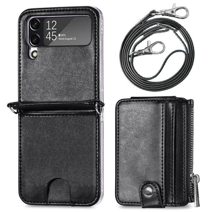 Leather Wallet and Mobile Phone Case for Samsung Z Flip 3 - Black
