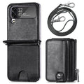 Leather Wallet and Mobile Phone Case for Samsung Z Flip 3 - Black