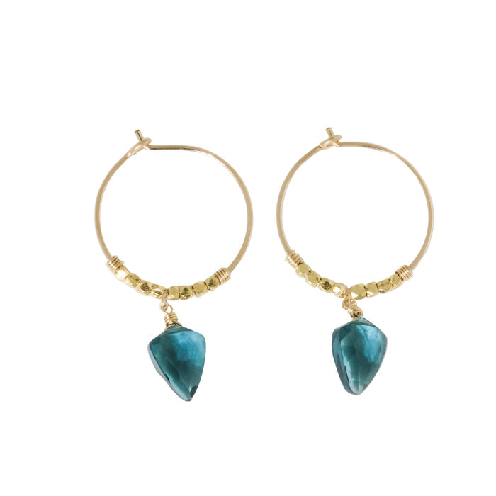 London Blue Quartz Drop Hoop Earrings