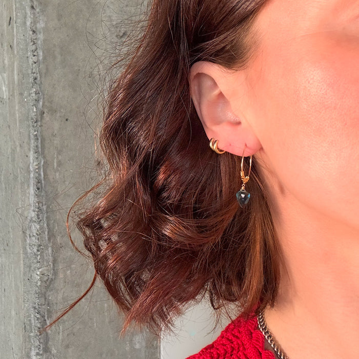 London Blue Quartz Drop Hoop Earrings