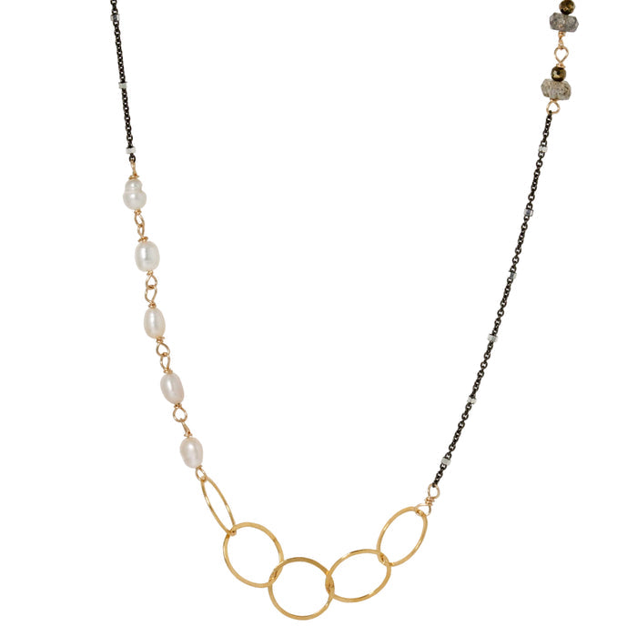 Long Mix Stone & Metal Necklace