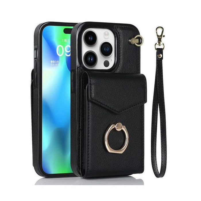 Luxury Mobile Phone Case with Credit Card Holder & Stand for iPhone 12 - Black