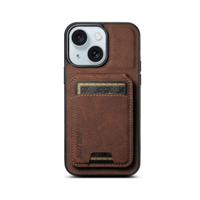 Magnetic Card Slots PU Leather Case for iPhone 15 - Brown