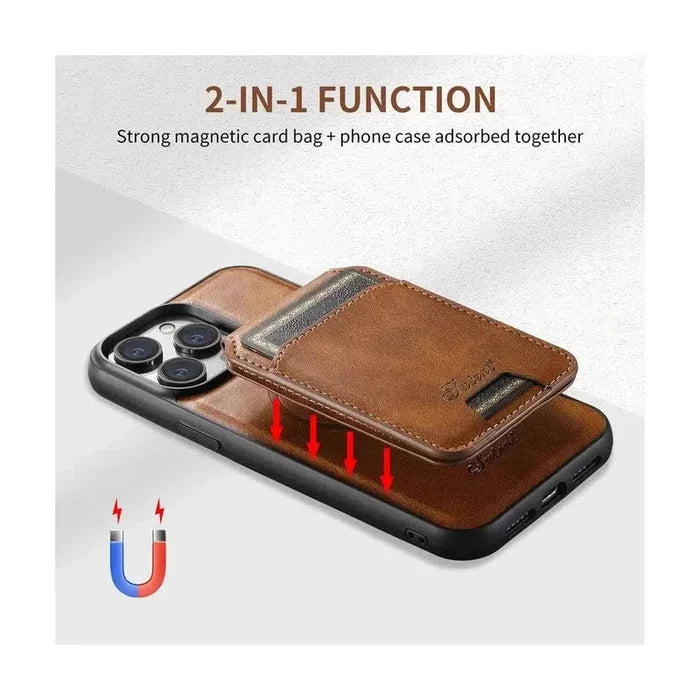 Magnetic Card Slots PU Leather Case for iPhone 15 - Brown