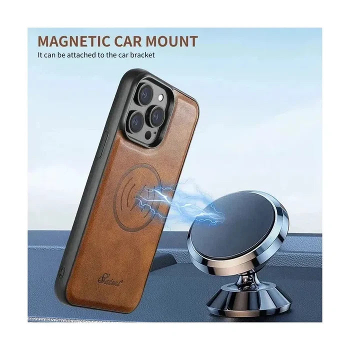 Magnetic Card Slots PU Leather Case for iPhone 15 - Brown