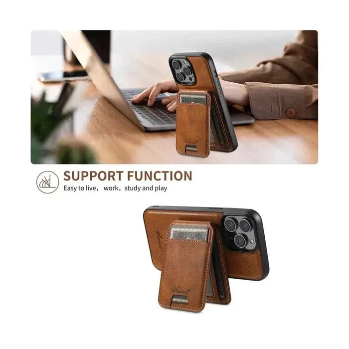 Magnetic Card Slots PU Leather Case for iPhone 15 - Brown