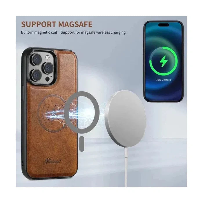Magnetic Card Slots PU Leather Case for iPhone 15 - Brown
