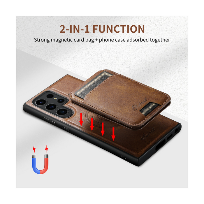 Magnetic Card Slots PU Leather Case for Samsung Galaxy S22 Ultra - Blue