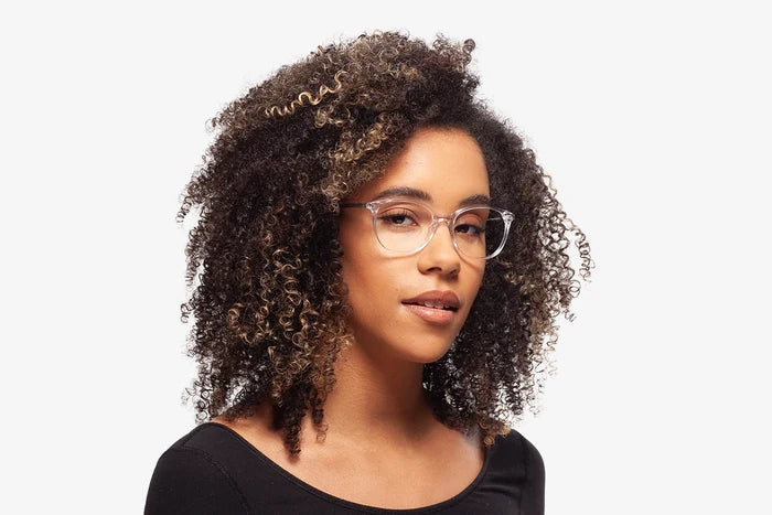 Crystal Margot eyeglasses by Chemistrie worn by female model, side view
