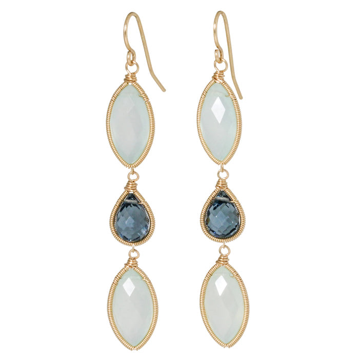 Marquis Aqua Chalcedony and Blue Topaz Earrings