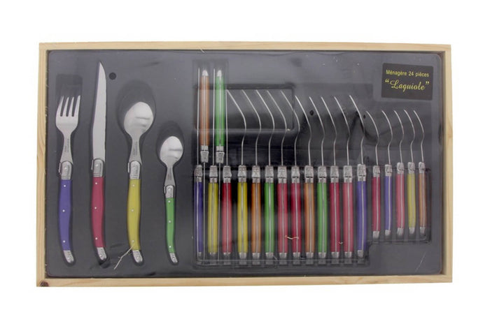 Ménagère Laguiole 24 pièces Pradel Excellence Pastel pleine soie