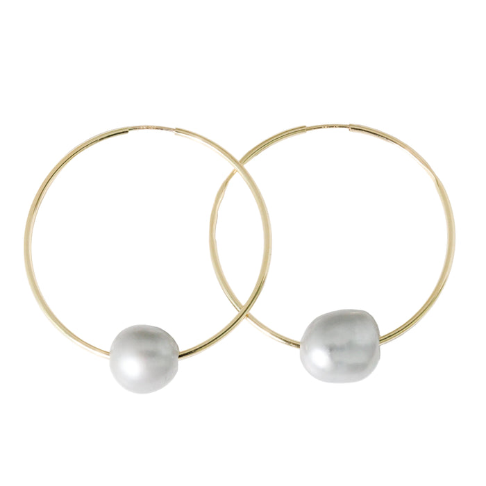 Mia Grey Pearl Gold Hoop Earrings