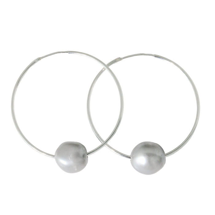 Mia Grey Pearl Silver Hoop Earrings