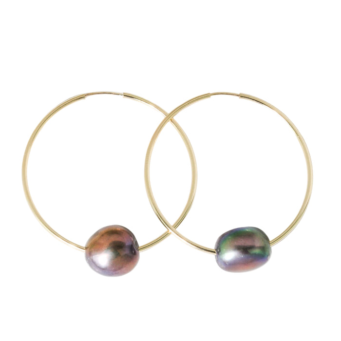 Mia Peacock Pearl Gold Hoop Earrings