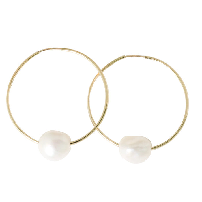 Mia White Pearl Gold Hoop Earrings