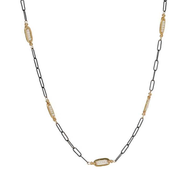 Mixed Metal Pearl Channel Chain Necklace