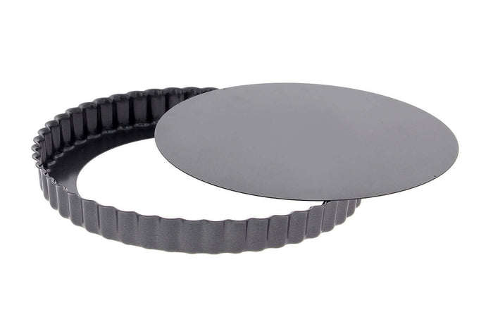 Moule à tarte cannelé en acier De Buyer à fond amovible et bord droit - 24cm
