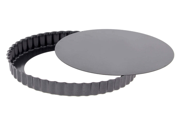 Moule à tarte cannelé en acier De Buyer à fond amovible et bord droit - 28cm