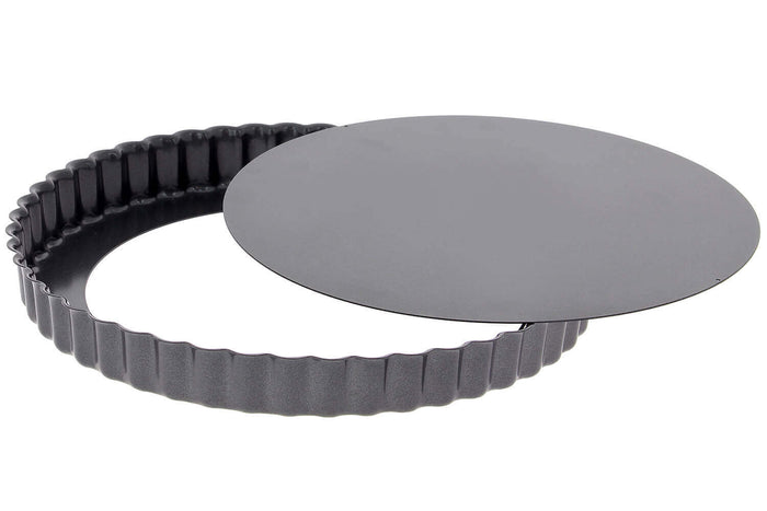 Moule à tarte cannelé en acier De Buyer à fond amovible et bord droit - 32cm