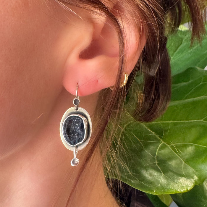 Natural Geode Pansy Drop Earrings-Glacier Lily